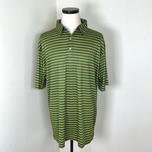 Backspin Golf Threads Polo Shirt XXL Mens Green Yellow‎ Striped Golf